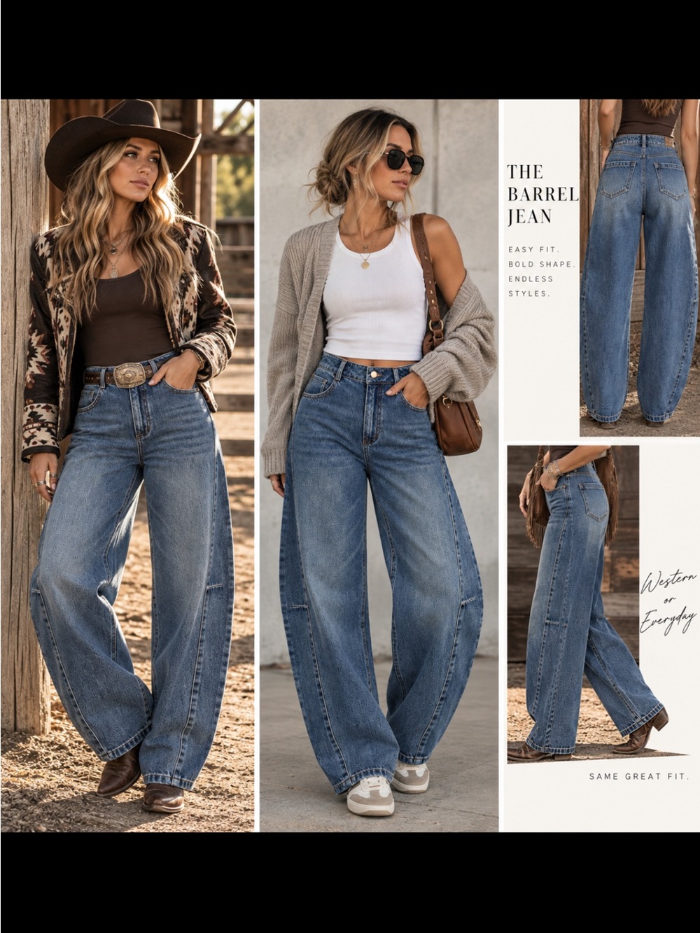 Commense Mid-Waist Curved Leg
Barrel Jeans. Size Medium